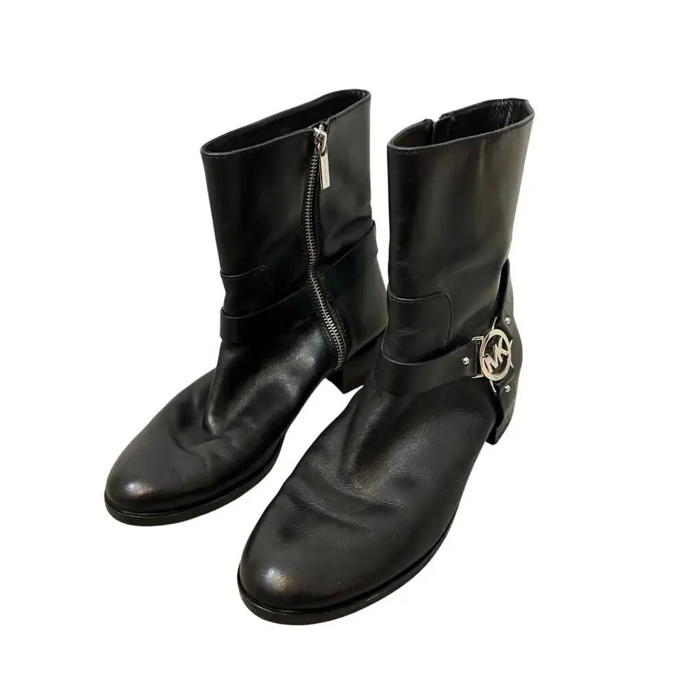 Michael Kors Fulton Harness Moto Biker Boots Black Leather Ankle Emo Grunge 8